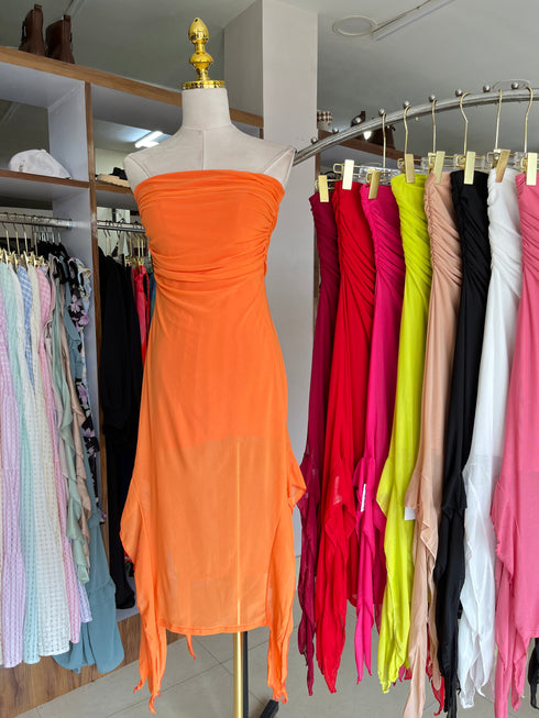 Mesh Tube Slit Dresses